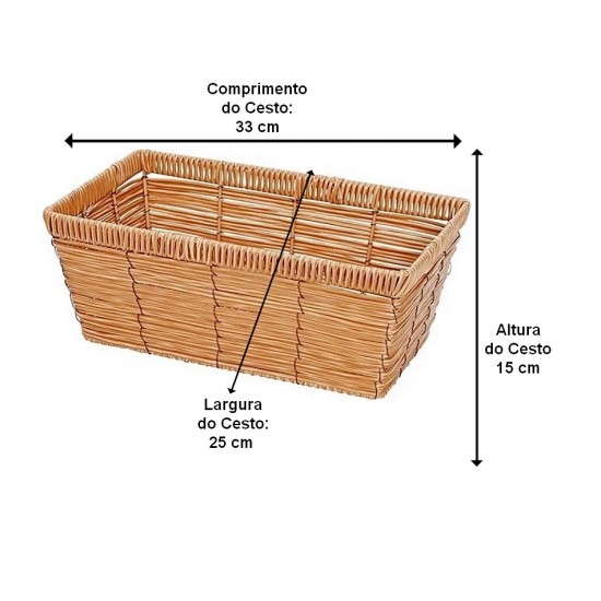 Cesto 33cm por 25cm Rattan Sintético Retangular Claro Grande Multiuso